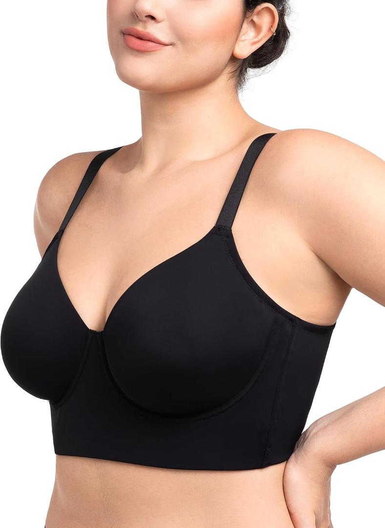HSIA Bras for Women Minimizer Full Coverage Seamless Plus Size Longline Unlined Underwire Back Smoothing Bra, Black, 34G