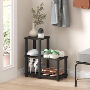 Furinno Turn-N-Tube Toolless Assembly 2-Tier Ladder Shape Black Book Shelf with Open Frame Design, Corner Shelf, Open Shelves, for Living Room, Garage, Home Office, Black Espresso