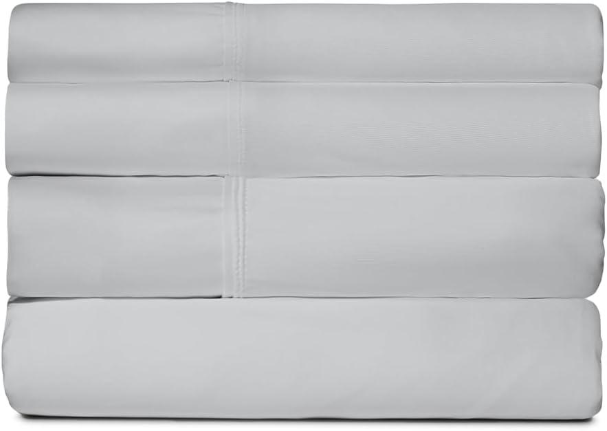 SHEEX - Active Comfort Cooling Sheets Set (Queen) Silver Cloud - Moisture Wicking - 1 Flat Cooling Sheet, 1 Fitted Cooling Sheet, 2 Cooling Pillow Covers - Wrinkle Free - Sleep Aid