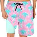Cozople Boys Swim Trunks Compression Liner Swim Shorts Quick Dry Bathing Suit with Boxer Brief Swimwear 2-20T (Pink)