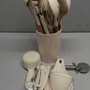 Country Kitchen Non Stick Silicone Utensil Set with Rounded Wood Handles for Cooking and Baking, 38 Piece Set, Khaki