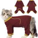 QBLEEV Sticky Hair Cat Clothes, Soft Cat Pajamas for Cats Only, Prevent Lost Fur Kitten Sweater Onesie, Stretchy Recovery Suit for Female Male Cats After Surgery Daily Wear, Burgundy, XS