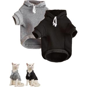 QWINEE 2Pcs Dog & Cat Apparel: Warm Jacket & Shirt - Small to Medium Dogs & Cats, Black & Grey (Black and Grey)