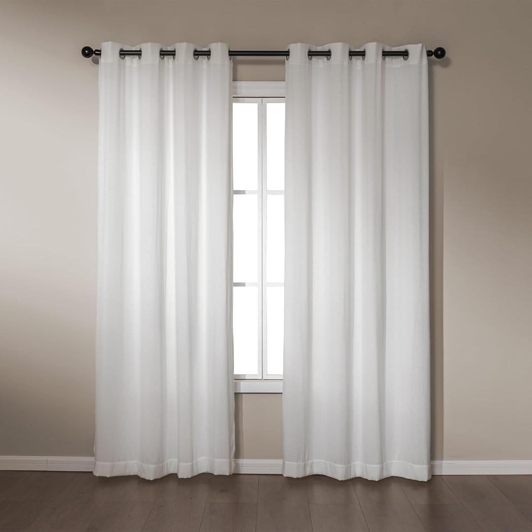 Amazon Basics Chenille Room Darkening Curtains, Light Filtering Window Drapes for Bedroom and Living Room, 2-Panel Set with Grommets, 42" W 84" L, White Classic