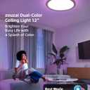zouzai 12 inch LED Ceiling Light Flush Mount, 5CCT Adjustable 2700K-6000K, Amber/Pink/Ice Blue Night Light, 22W+8W Dimmable Fixture for Bedroom, Living Room (Black, DIP Switch, 2 Pack)