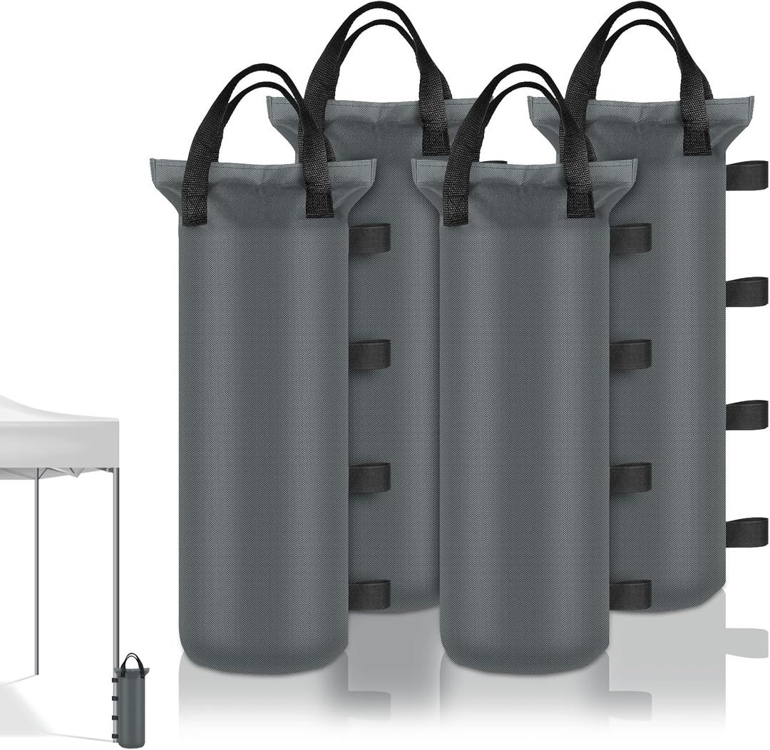4 Sand Bags for Weight, Heavy Duty Sandbags for Canopy Legs, Extra Large Pop Up Tent Weights, Canopy Weight Bags for Gazebo, Outdoor Sun Shelter, Umbrella - Gray, 6"20", Without Sand