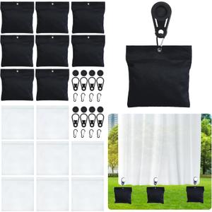 8 Pack 3.8LB Outdoor Curtain Weights, 8"x8" Curtain Weights Bag Drapery Weights Bottom with Tarp Clips and Hooks for Heavy Wind Outside, Tablecloth (Black)