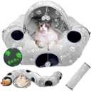 Cat Tunnel Bed, Cat Tunnels for Indoor Cats, Cat Donut Tunnel Toy with Washable Circle Cushion, Straight Shaped Tunnel, 4 Fluffy Balls, Blackout Tent, Self-Luminous Cat Toys, Grey