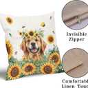 Sunshine Dog Pillow Covers 18x18in Set of 2 Yellow Sunflower Golden Retriever Puppy Throw Pillowcases Summer Bees Floral Cotton Linen Sofa Couch Patio Bedroom Cuchion Cover Decor