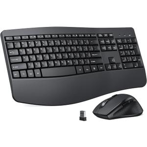 Ergonomic Keyboard and Mouse Combo, Full Size Cordless Computer Keyboard with Palm Wrist Rest Ergonomic Mouse for Windows Computers Laptops - Black