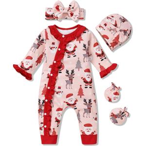 Aalizzwell 0-3 Months Newborn Baby Girls Christmas Romper Infant Winter Clothes Coming Home Outfit Xmas Clothing
