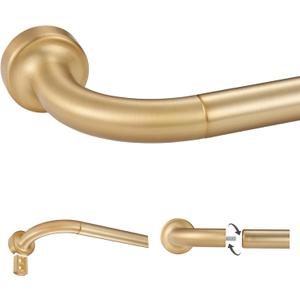 Warm Gold Disc Curtain Rods, 84-144 Inches Window Curtain Rod,Adjustable Room Darkening Curtain Rod with Aluminum Finials and Brackets,Wrap Around Design