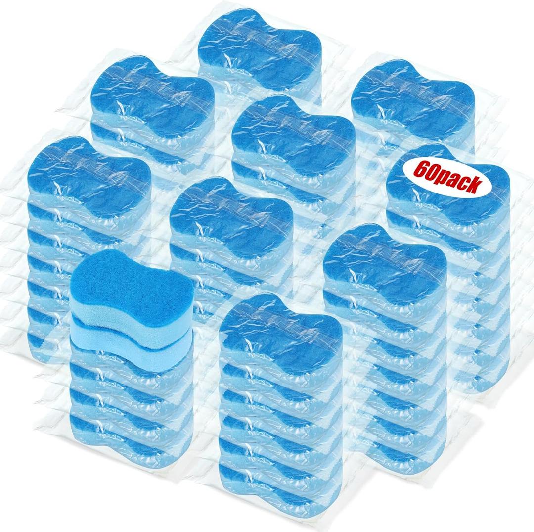 Tanlade 60 Pcs Individually Wrapped Sponges Kitchen Bulk Non Scratch Scouring Sponges for Dishes Household Cleaning Travel Apartments Hotel Car (Blue)