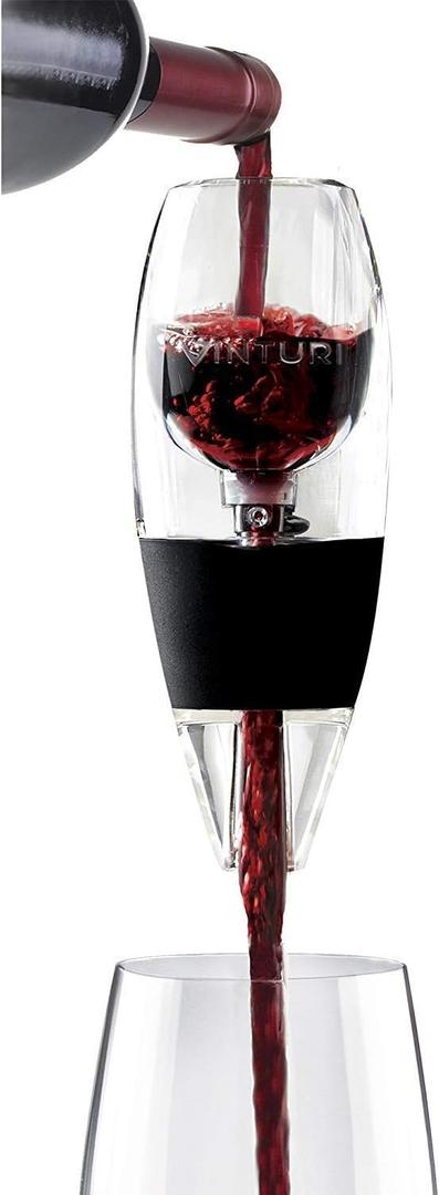 Vinturi Wine Aerator Pourer and Decanter for Red Wines Patented Design Perfectly Aerates Wines By The Glass or Bottle With Distinctive Sound, Includes No-Drip Base & Sediment Screen, Black