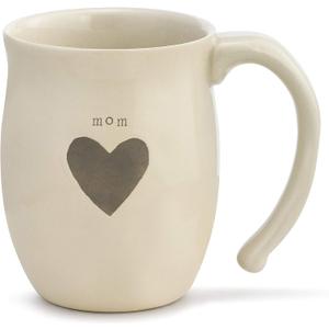 DEMDACO Warm Heart Ivory Stoneware Mom Heart Mug - Meaningful Coffee Mug for Cherished Relationship Reminders - Curved Handle - Comfy Grip - Hand-Thrown - Microwave-Safe