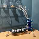 Farmhouse Wooden Letter Block Sign and Boho Tassel Bead Garland Beach Lake House Decor for Bathroom, 2-Pcs Set Blue Bead Garland with Tassels Home Decoration