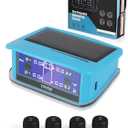 RV Tire Pressure Monitoring System, 1 Solar Type-C Charge Monitor & 4 Pure Copper Sensors, Caravan/pickup/truck TPMS, LCD Monitor with Two-color indicator lights & Alarm, 10-90 PSI,2025 Updated