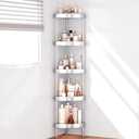 Nieifi Corner Shower Caddy Stand-5 Tier Rustproof Anodized Aluminum Standing Shower Organizer-Shower Caddy Corner-Dual Stability to Anti-Shaking-Height-Adjustable Legs for Uneven Surfaces-Silver
