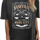 Oversized Country Music T-Shirt Women Crew Neck Summer Short Sleeve Oversized Rock Band Tee Tops Dark Gray XL