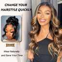 V Part Long Body Wavy Wig Synthetic V Shap Wigs for Black Women Full Head Clip In Hair Glueless Synthetic Wigs Highlight Blonde (Brown With Blonde)