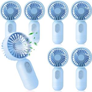Mini Portable Fan Bulk Cute Handheld Lightweight Small Little Personal Hand Eyelash Fan 3 Speeds USB Rechargeable for Women Men Indoor Outdoor Makeup Travel Camping (Blue, 6 Pcs)