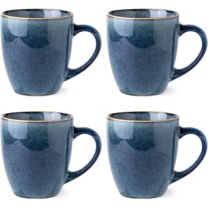 GBHOME Ceramic Coffee Mugs Set of 4, 12oz Stoneware Coffee Mugs Set For Dad Mom Women MEN, Light Weight Ceramic Coffee Cups for Latte/Tea/Beer/Hot Cocoa, Dishwasher & Microwave Safe (Space Blue)