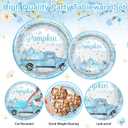 Avezano 96 PCS Little Pumpkin Baby Shower Decorations Blue Pumpkin Plates and Napkins for Boys Fall Autumn Baby Shower Decoration Supplies, Serves 24