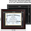 DOAI ART 8.5x11 Diploma Frame Classic Mahogany Color Display 8.5x11-inch with Black Over Gold Mat or 11x14 Document &Certificate Without Mat,Wide Molding, Gold Beads Hanging Hardware Included