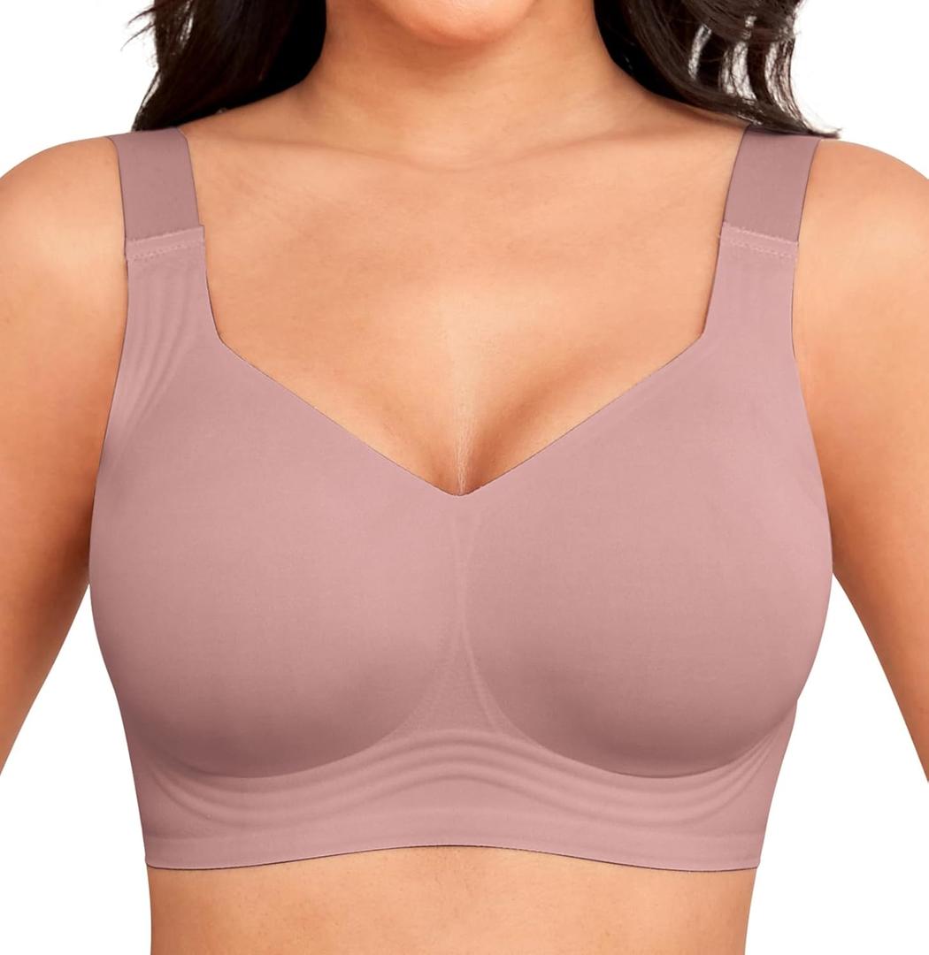 Xcutting Women Wirefree Bras for Women Full Coverage No Underwire Everyday Bras Comfortable Wireless Padded Bras Size 3XL, Mauve
