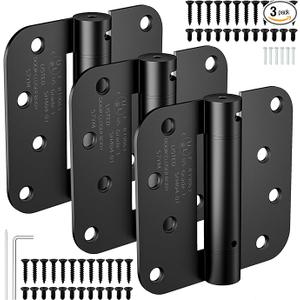 4 Inch Self Closing Door Hinges, 5/8" Radius Corners Spring Loaded Hinges for Exterior, Garage, Front and Back Door, UL Listed, for Left and Right Hand Door, Matte Black, 3 Pack