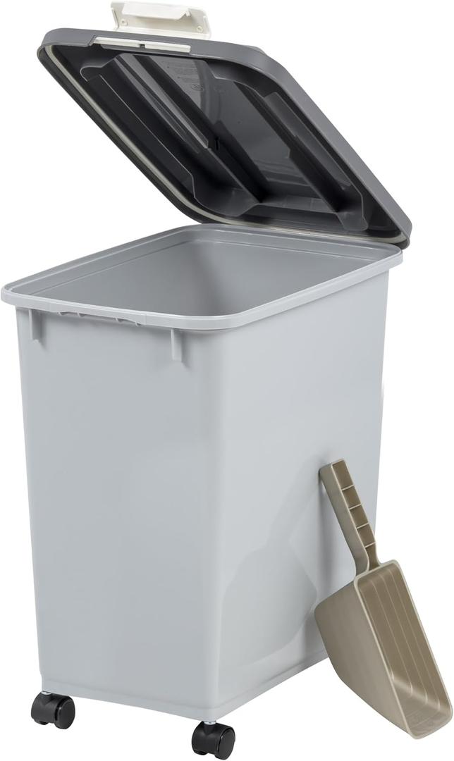 Dog Food Storage Container with Wheels, Airtight Lid, 2 Cup Spoon, Pet Food Storage, Spoon