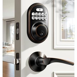 Veise Keyless Entry Door Lock with 2 Lever Handles - Electronic Keypad Deadbolt, Auto Lock, Back Lit & Easy Installation Design, Front Door Handle Sets, Oil Rubbed Bronze