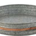 Galvanized Metal Serving Trays with Copper Strip and Iron Black Handles,Farmhouse Tray, Decorative Centerpiece for Coffee Table or Dining Table, Rustic Utility Trays for All Purpose, Round Trays (17")