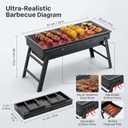 Portable Charcoal Grill, Portable Tabletop BBQ for Outdoor Cooking | Compact Folding Grill for Camping, Hiking, Picnics & Travel | 24”x13”x9” Lightweight Smoky Flavor Grill