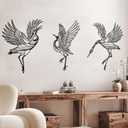 3 Pcs Black Metal Crane Wall Decor Heron Art Graceful Birds Art Sculpture Japanese Traditional Wall Statue Decor for Living Room Bedroom Yard Office