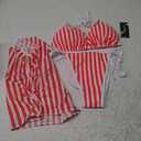 Blooming Jelly Womens 3 Piece Swimsuits Triangle Halter Thong Bikini Set Butterfly Bathing Suits Sarongs XL, Striped-red and White