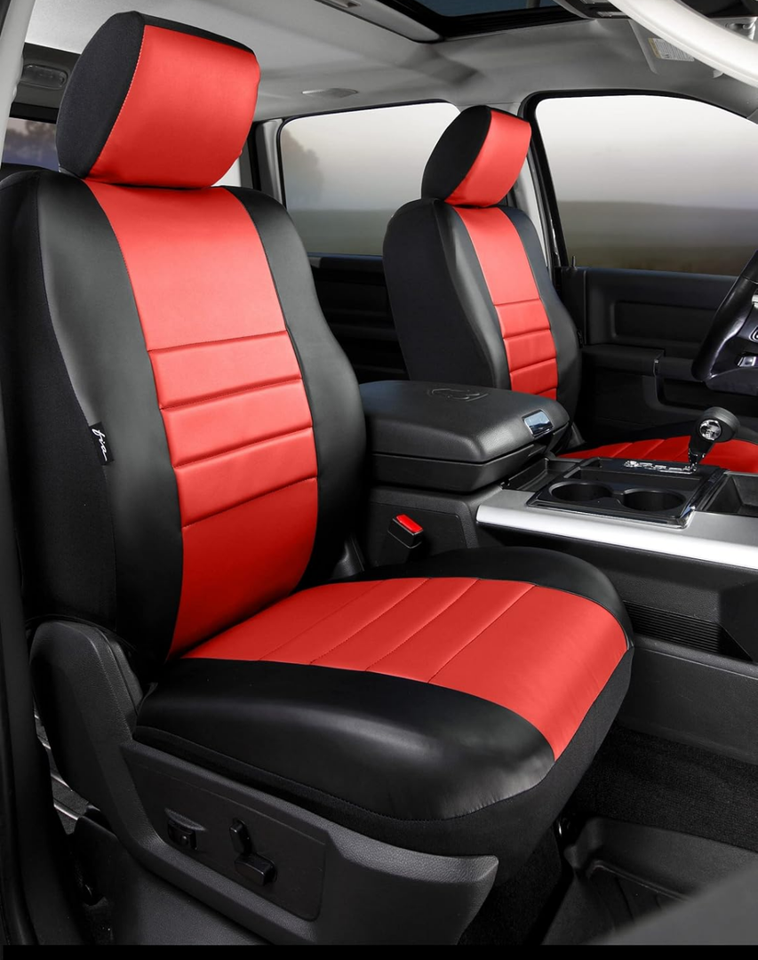 otoez Leather Seat Covers, Universal Red Car Seat Covers Full Set, 5-Pack Front and Back Seat Cover Protector for Car, Waterproof Automotive Seat Cushion Fit for Most Car Sedan Truck (No Pillows, Red)