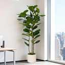 Artificial Fiddle Leaf Fig Tree 6FT with White Tall Planter-Large Faux Tree Tall Fake Floor Plant in Pot,Artificial Plants Indoor for Home Office Living Room Décor(Lyrata 6FT)