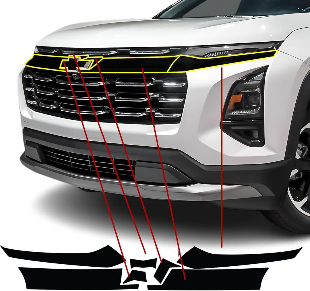 BOGAR TECH DESIGNS for Chevrolet Equinox 2025-2027 Front Chrome Delete Precut Vinyl Overlay Kit, Gloss Black Blackout Trim