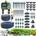 Drip Irrigation System with Water Timer(Dual System) Plug-in Quick Connection Drip Irrigation Kit 5/16“ID and 1/4 Inch Pipe Auto Watering System for Garden Spray, Greenhouse, Lawn, Potted Plants, TIMER1