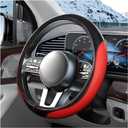 Car Steering Wheel Cover, 15" Anti-Slip Leather Carbon Fiber Texture Vehicle Steering Wheel Protector, Breathable Automotive Interior Accessories, Universal Fit (Black/Red)