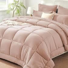Sunstyle Home Pink Full/Queen Comforter Set - 7 Pieces Bed in a Bag, Lightweight Goose down Alternative Bedding Sets with All Season Box Stitched Comforter, 1 Flat Sheet, 1 Fitted Sheet, 4 Pillowcases