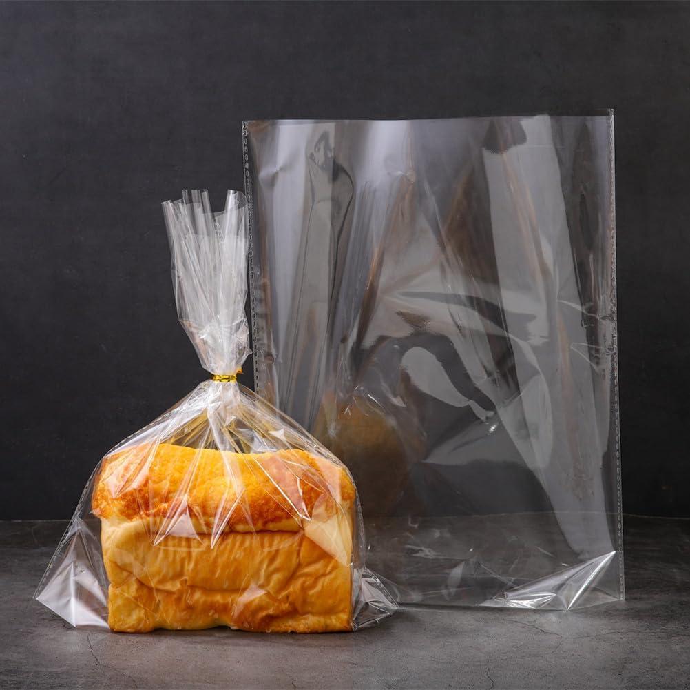 100Pcs 11"x 14" Bottom Gusset Bread Loaf Bags with Ties, Clear Cello Cellophane Bags for Homemade Bread or Bakery