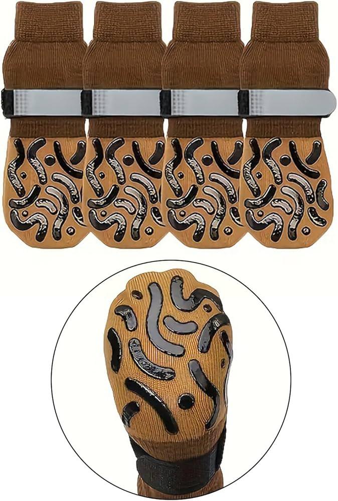 Double Sides Non-Slip Dog Socks to Prevent Licking Paws - Strong Traction for Hardwood Floors, Senior Dogs, Paw Protector, Dog Socks with Grippers Black (X-Small(Pack of 4))