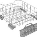 UPGRADED WD28X26099 Dishwasher Lower Rack Compatible with GE Dishwasher Rack Replacement Parts with Wheel, WD28X26099 WD28X34744 304 Stainless Steel GE Dishwasher Lower Rack Part and Silverware Basket