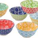 Cereal Bowl Porcelain Soup Bowls - Ceramic Bowl Set Kitchen 23 oz - 6 Inch Deep Colorful Bowls for Serving Breakfast | Oat | Oatmeal | Ramen | Pho | Noodle - Microwave and Dishwasher Safe - Set of 6