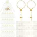 Fumete 60 Pieces Mini Rosary Favors Baptism Favors Acrylic Rosary Beads Finger Baptism Rosaries with Organza Bags for Christening Weddings Party