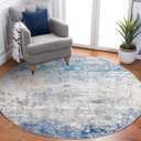 ROYHOME Modern Abstract 4x4 Round Area Rug Non Slip Non Shedding Rug Low Pile Stain Resistant for Bedroom Living Room Office Dining Room, Blue/Grey