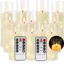 YOROXRG Flickering Flameless Candles Battery Operated with Remote, LED Pillar Candles with Realistic Moving Wick for Halloween, Christmas, Home Decor Pack of 12 (D2.2 x H 5" 6" 7") Ivory