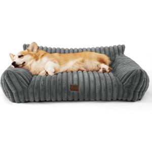 Bedsure ComfyFleece Cute Dog Couch for Medium Dogs - As Seen on TV on Good Day New York, Dog Couch Bed with Removable, Washable Cover, Supportive Pet Sofa, for Medium Large Dogs, 36inch, Warm Grey (36x27x10")